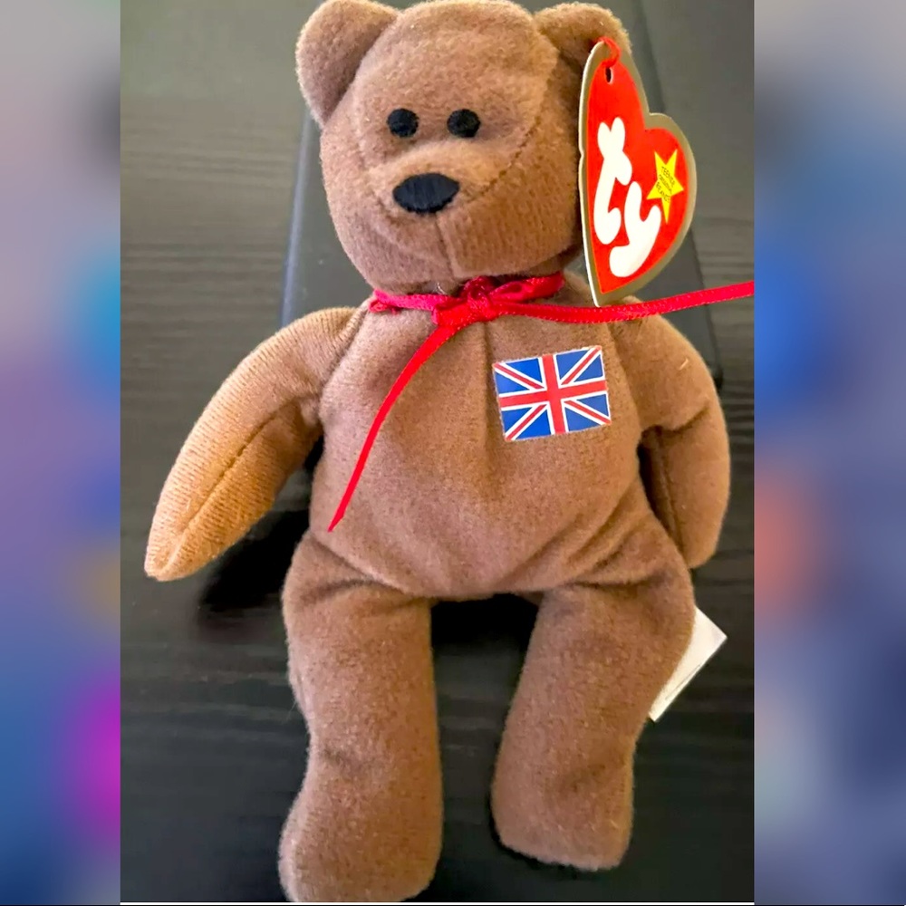 Retired Ty McDonalds Teenie Beanie Britannia The Bear with tag errors.